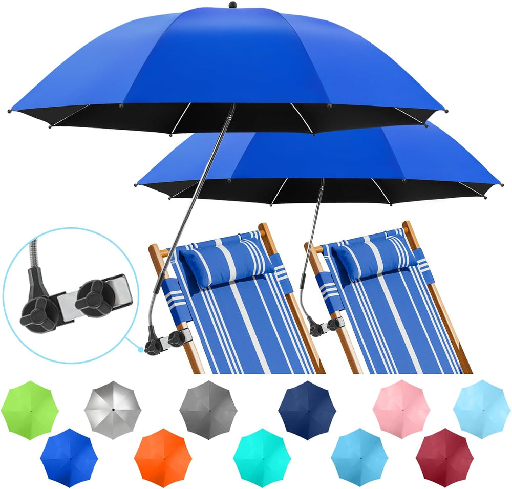 2 PACK Beach Umbrella with Clamp, 360 ° Adjustable Umbrellas for Chair, UPF50...