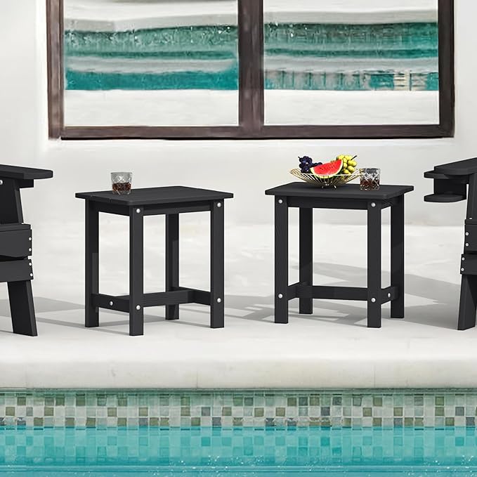 LUE BONA Outdoor Side Table Set of 2, HDPS Small Outdoor Table, Adirondack Si...