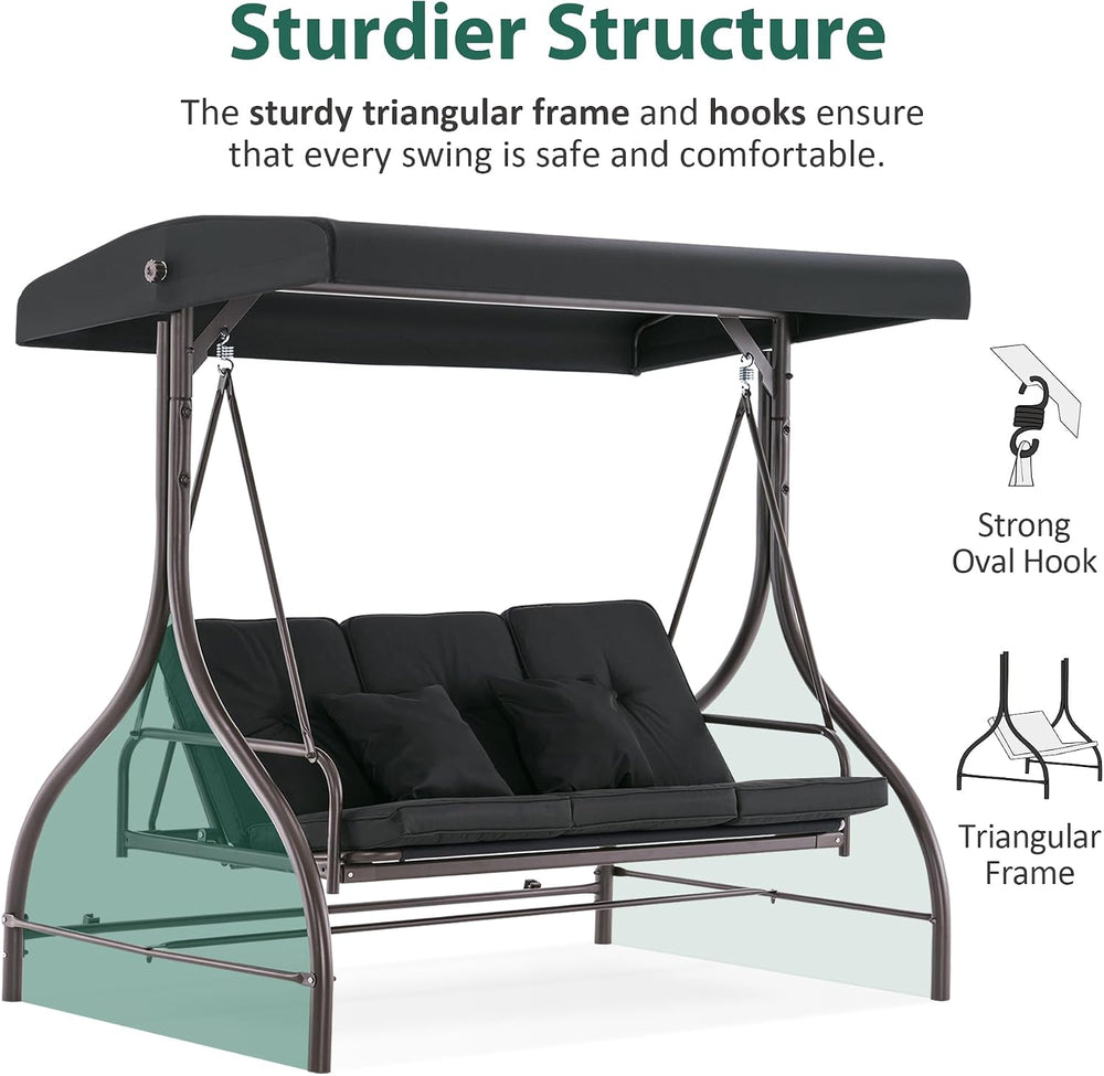 MCombo 3-Seat Outdoor Patio Swing Chair, 2-in-1 Convertible Porch Swing Glide...