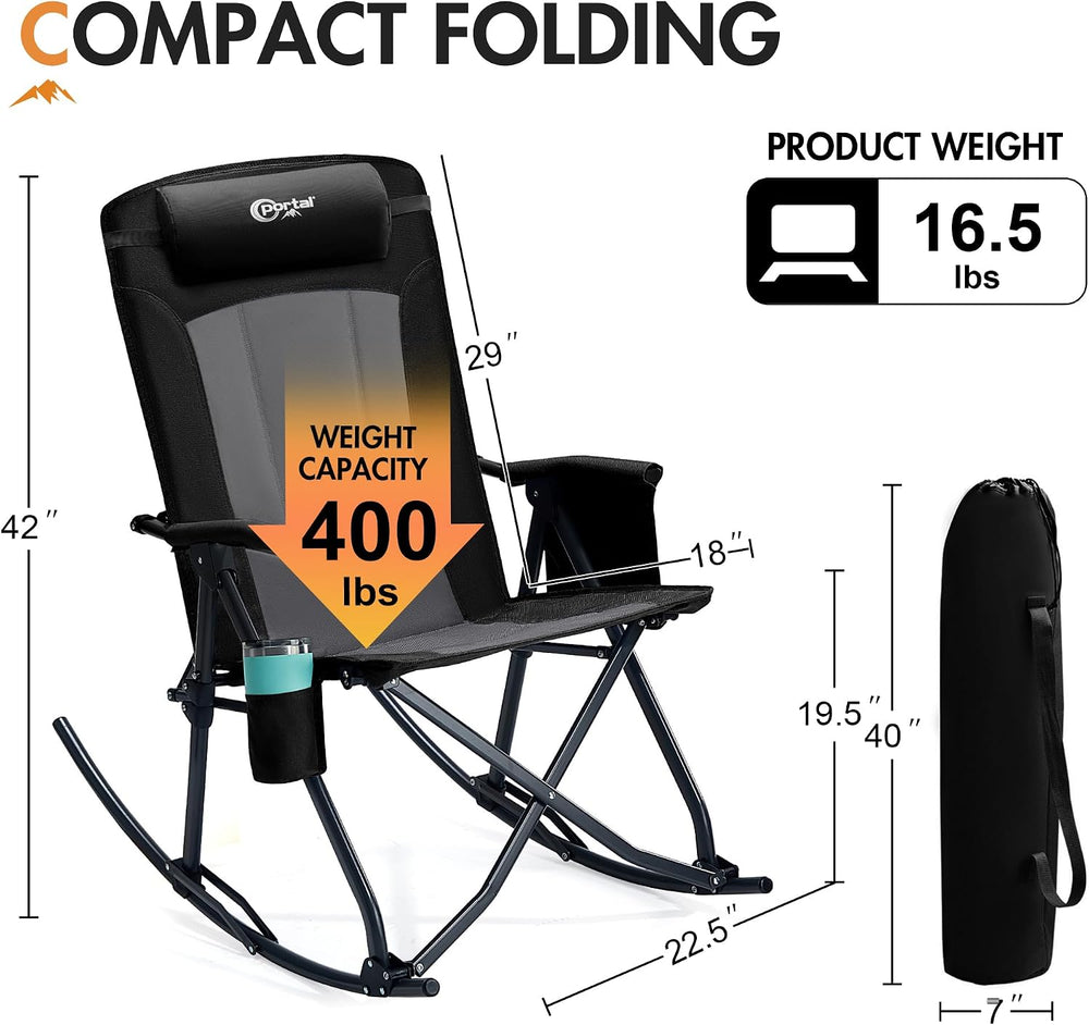 Portal Oversized Folding Rocking Chair, 400 lbs Capacity for Camping