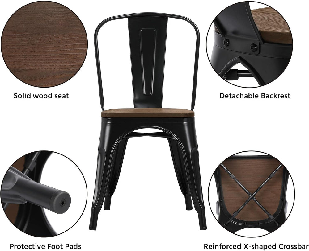 Yaheetech Metal Dining Chairs Set of 4, Stackable Kitchen Chairs, Black