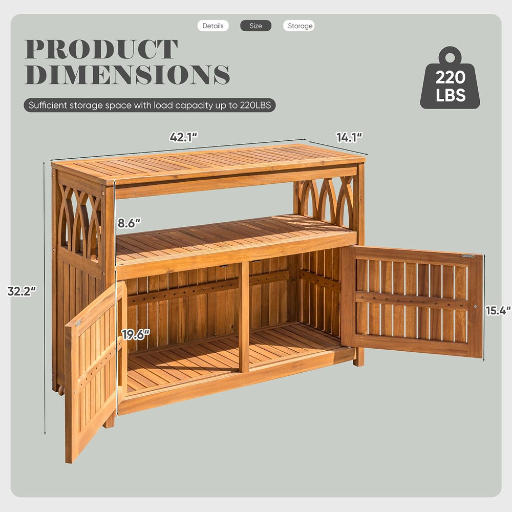 Devoko Acacia Wood Outdoor Storage Cabinet,Waterproof Potting Table, Brown