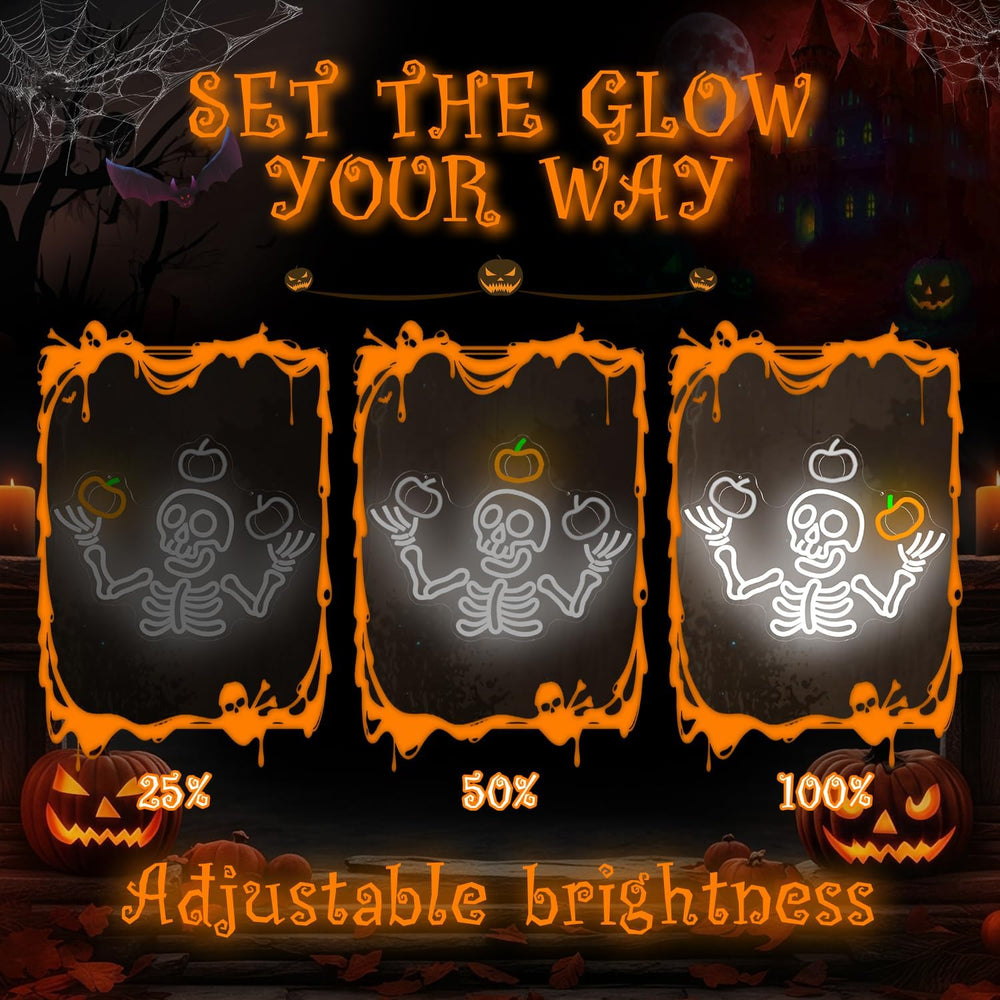 Juggling Skeleton Halloween Neon Sign Dimmable Pumpkin LED Halloween Decor