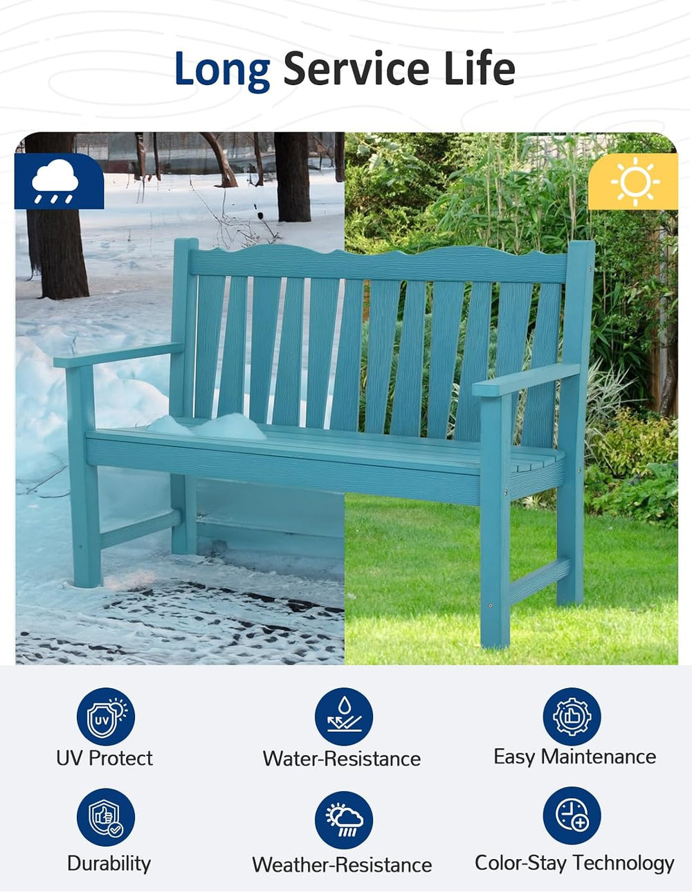 Outdoor Bench Weatherproof, 2-Person Garden Benches for Outdoors, All Weather...