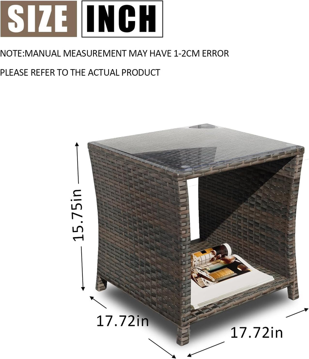 Rattan Side Table,Outdoor Patio Wicker Table,Modern Patio End Side Table with...