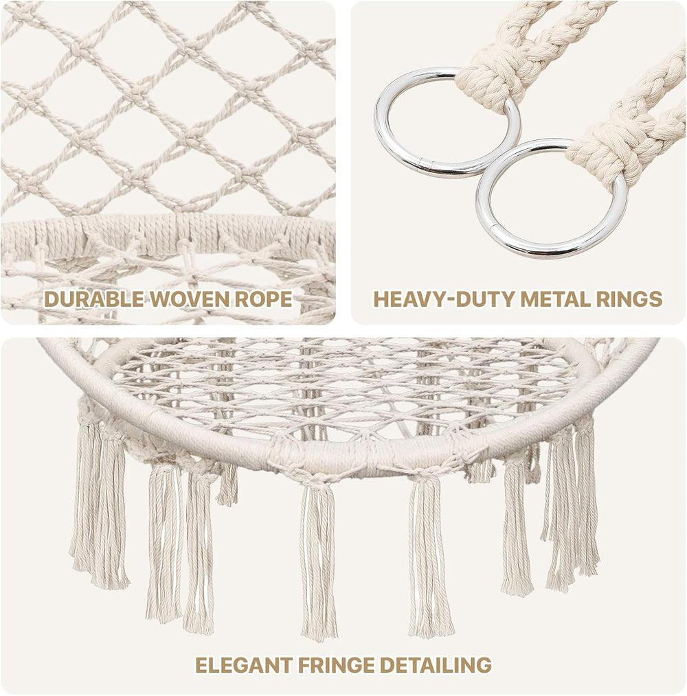 Monibloom Hanging Hammock Chair Macrame Swing with Cushion, Beige
