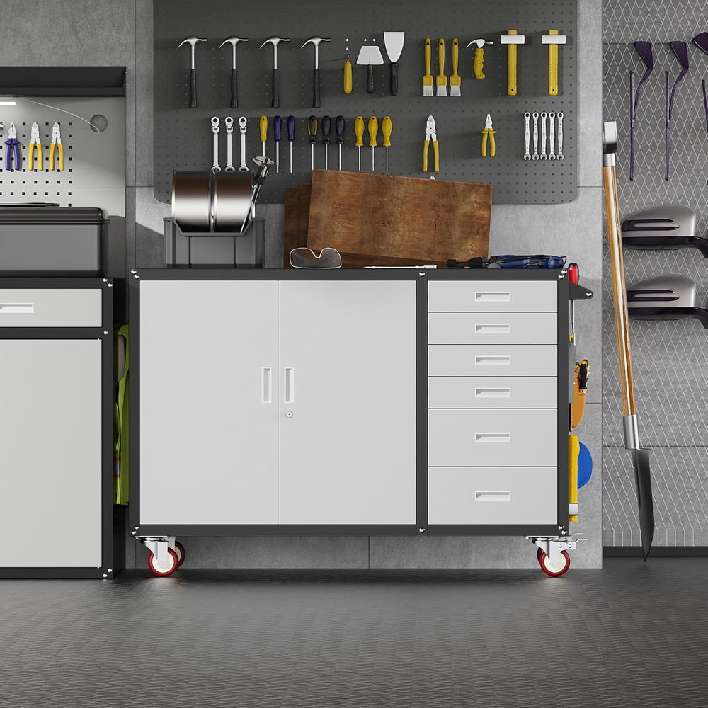 Eltean 55" W Rolling Workbench with 6 Drawers and Storage Cabinet,1000 L...
