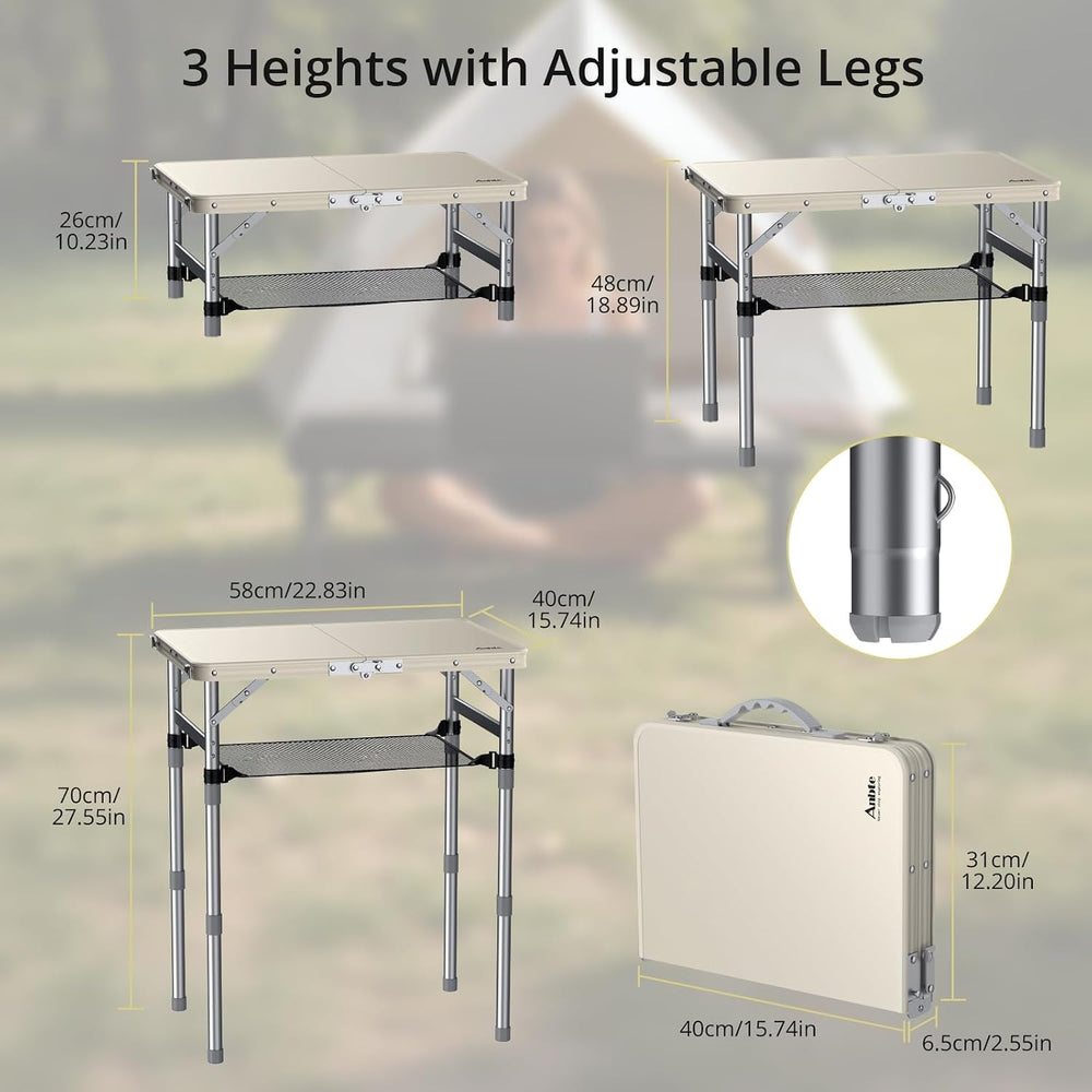 Anbte 2 ft Small Folding Table, 3 Adjustable Height for Camping, 23" X 1...