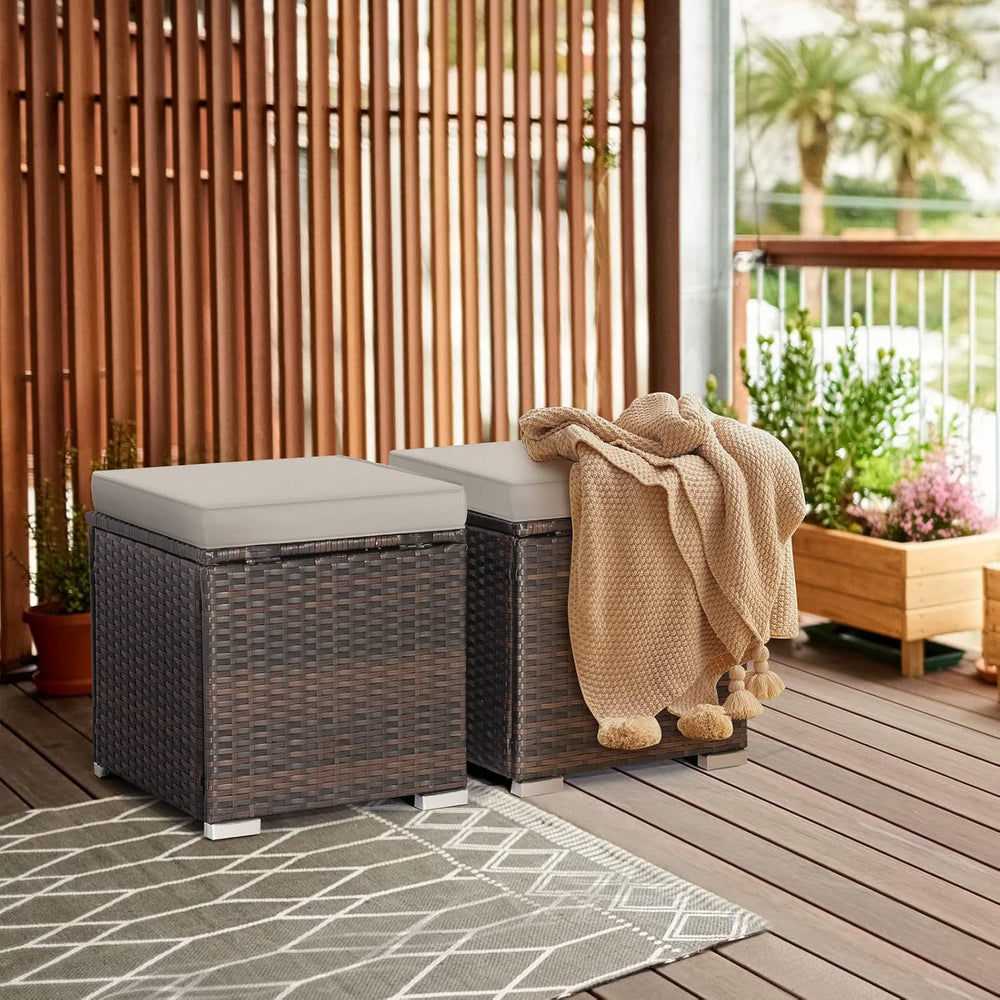 RELAX4LIFE Wicker Outdoor Storage Ottoman, 2-Piece Rattan Footstool w/Removab...