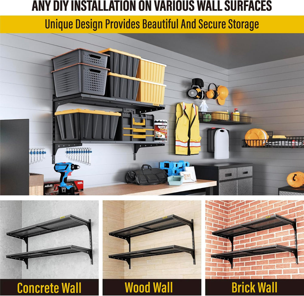 1pack×2 Tier 1.3x4ft Garage Shelving Wall Mounted, 260lbs Load Capacity,15.6x...
