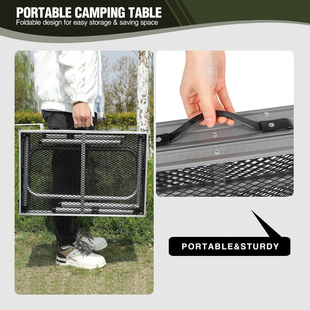 REDCAMP 48x24 Long Folding Grill Table for Outside, Lightweight Portable Meta...