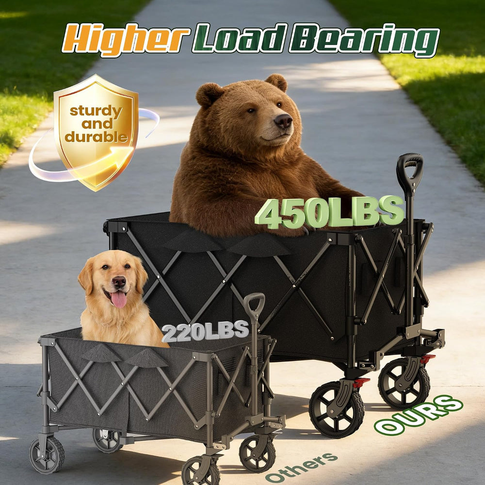 Wagons Carts Foldable,Collapsible Wagon with Wheels,450LBS Heavy Duty Beach W...