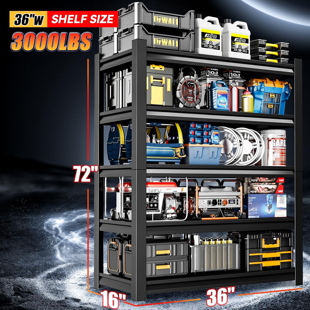 36" W Garage Shelving,5-Tier Heavy Duty Shelving Unit,Adjustable Metal S...