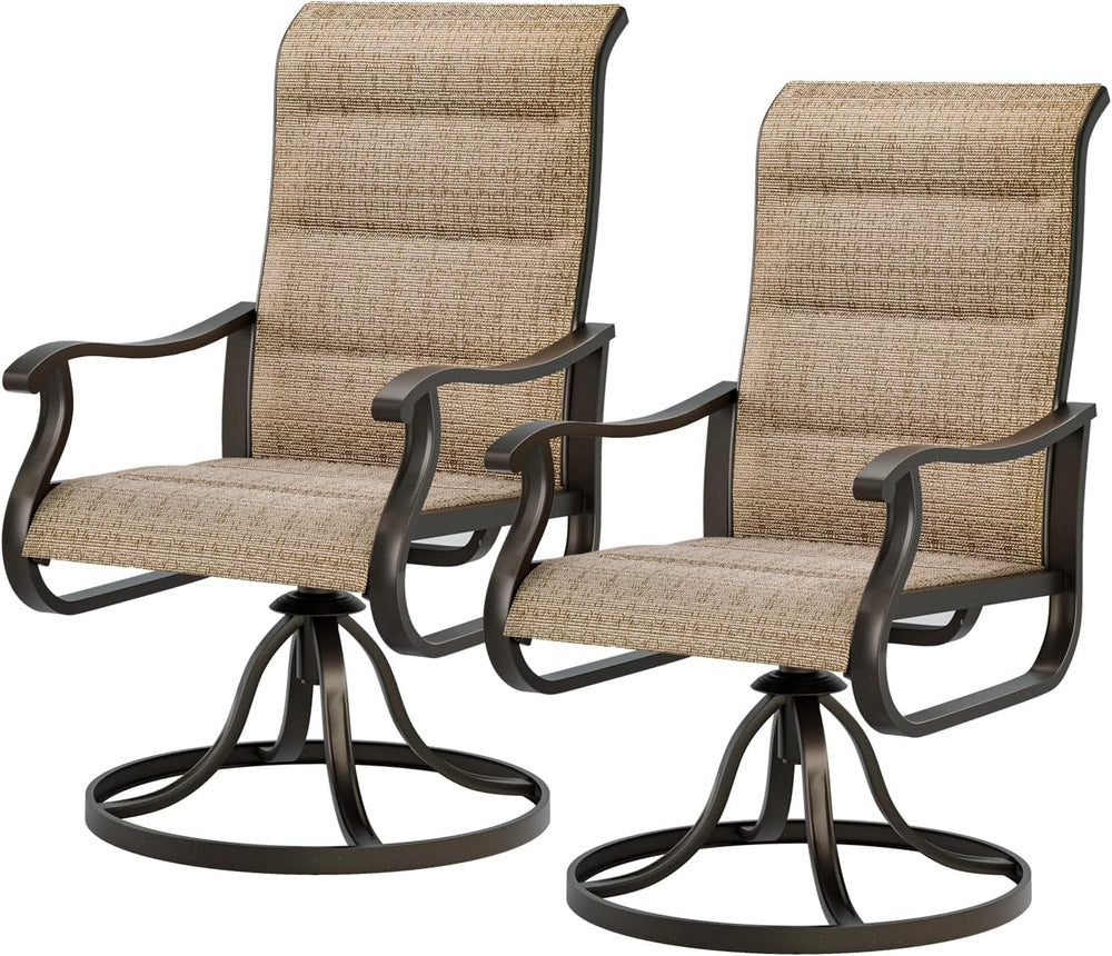 UDPATIO Patio Swivel Chairs Set of 2,Padded High Back Outdoor Chairs,Brown