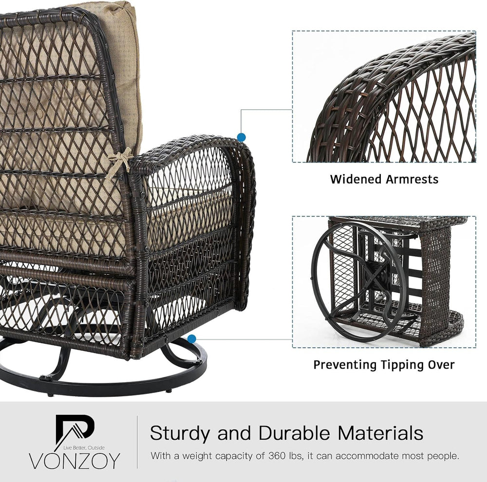 Patio Furniture Set 3 Pieces, Outdoor Swivel Glider Rocker Bistro Set,Beige