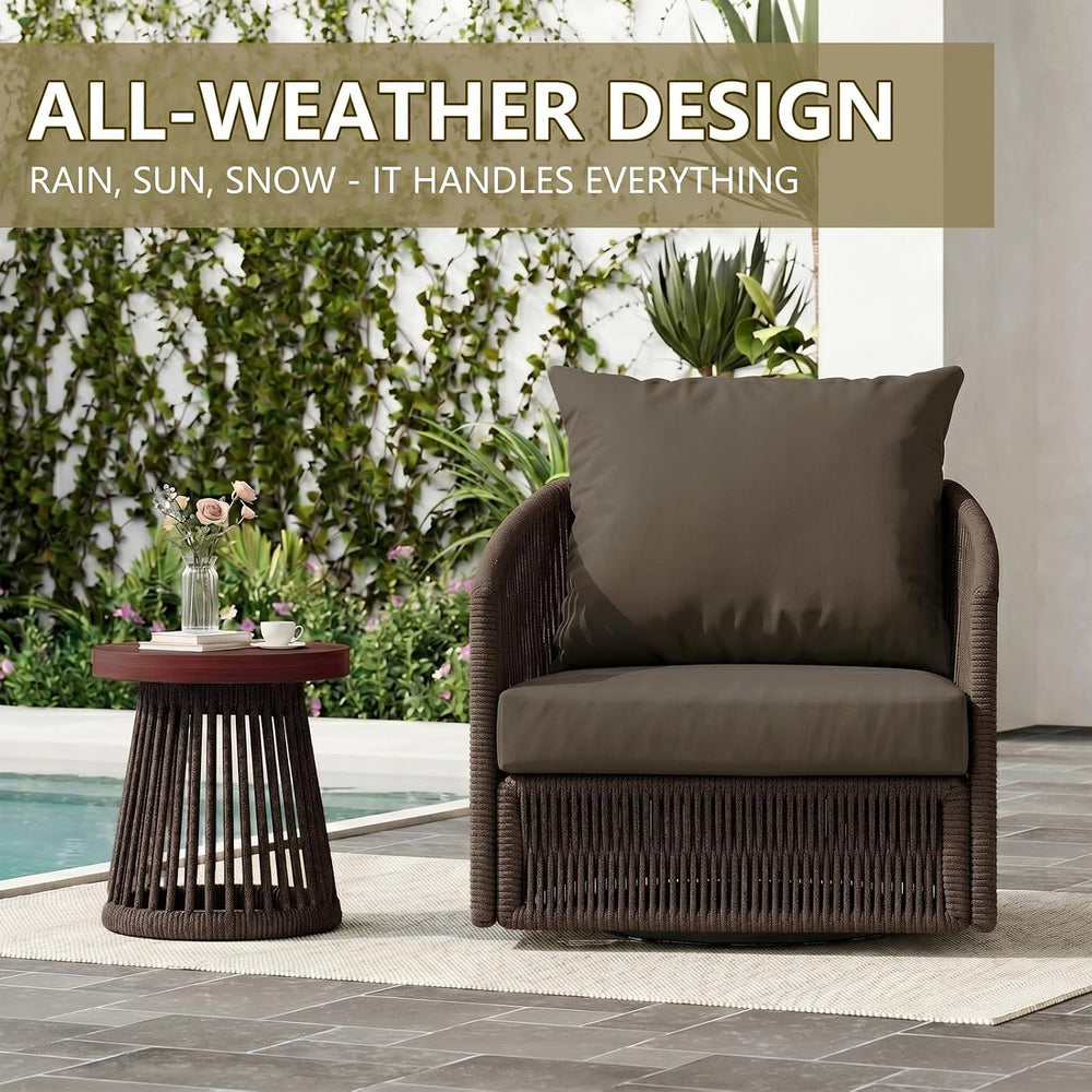 3 Pieces Outdoor Swivel Chairs Wicker Patio Bistro Set with Coffee Table