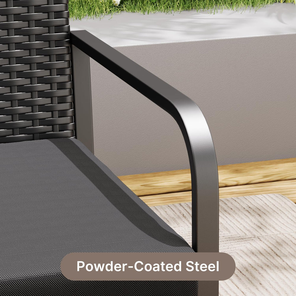 Gizoon Black Wicker Conversation Set with Glass Coffee Table