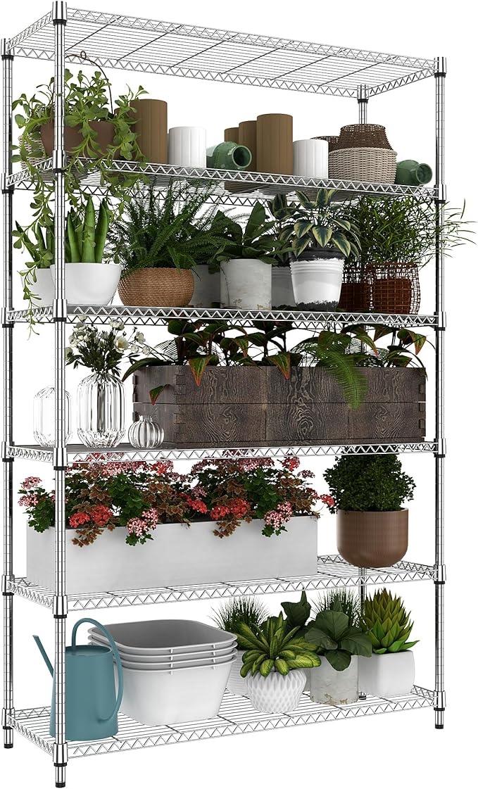 6 Tiers Storage Shelves Load 2100LBS, Metal Shelving Wire Metal Shelving Unit...