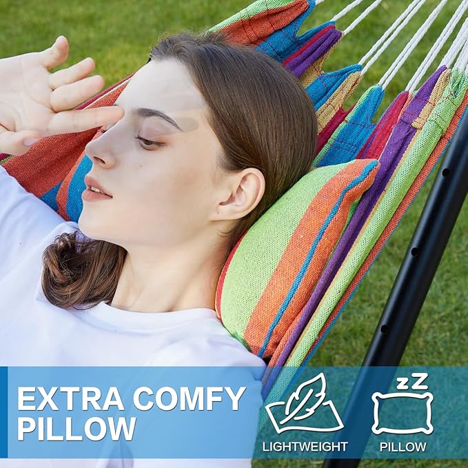 PNAEUT Double Hammocks with Stand for Outside, Portable Space Saving Heavy-Du...