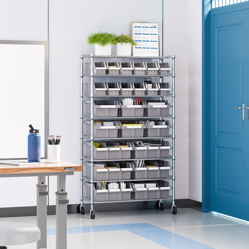 8-Tier NSF 24-Bin Steel Wire Shelving Rack, 36"W x 14.25"D x 63.5&q...