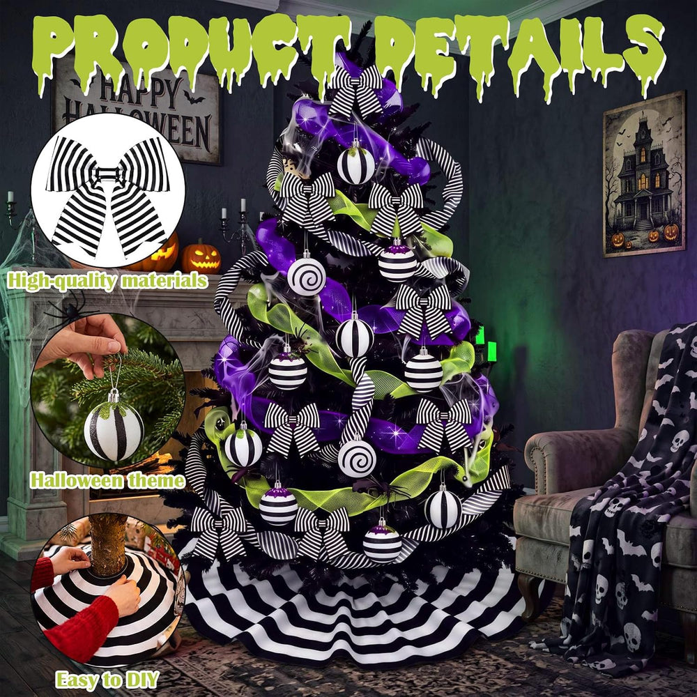 22 Pcs Halloween Tree Skirt Black White Striped Ornament Nightmare Decor