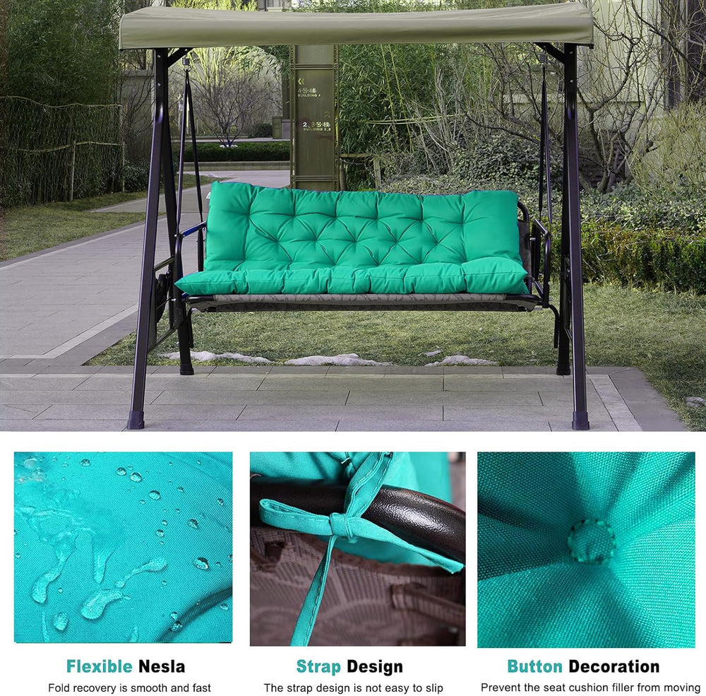 Outdoor Swing Cushions, 2-3 Seater Swing Bench Cushions with Backrest and Tie...