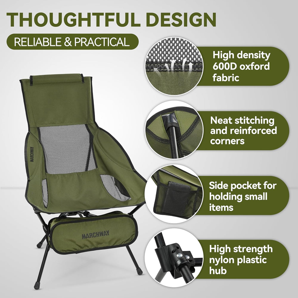 MARCHWAY Lightweight High Back Folding Camping Chair with Head Support