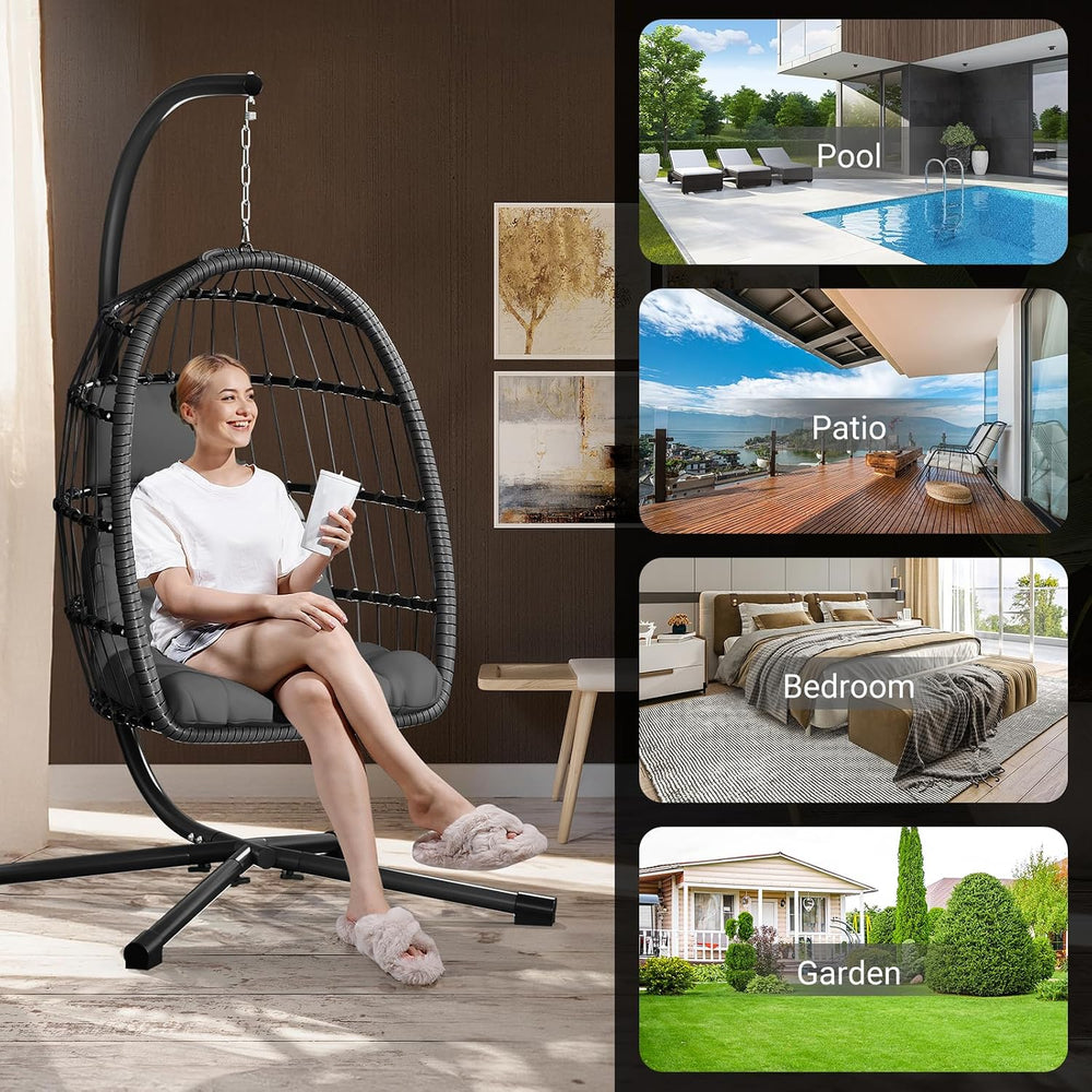LEVELEVE Hanging Egg Chair with Stand, Patio Rattan Wicker Swing Chair, Overs...