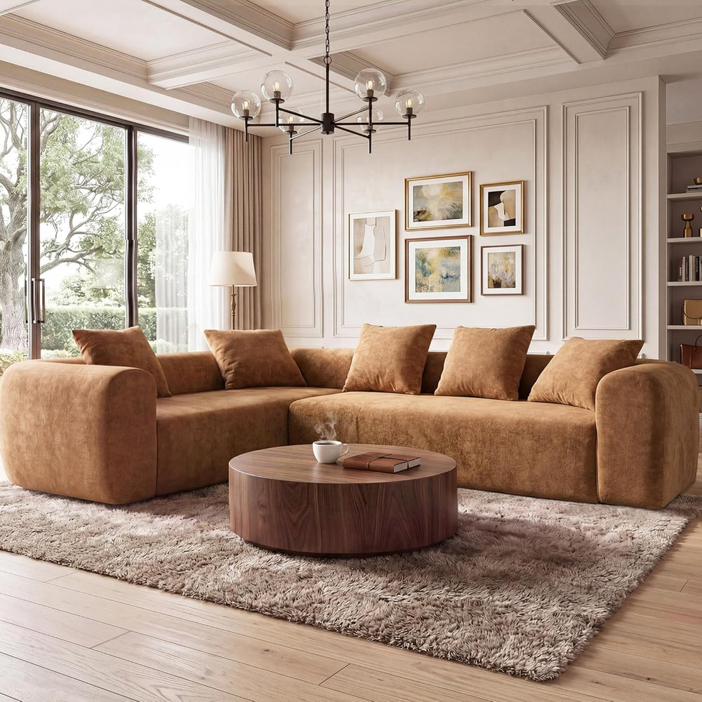 Claiks 106" Cloud Boneless Couch, Left Chaise Sofa, Brown