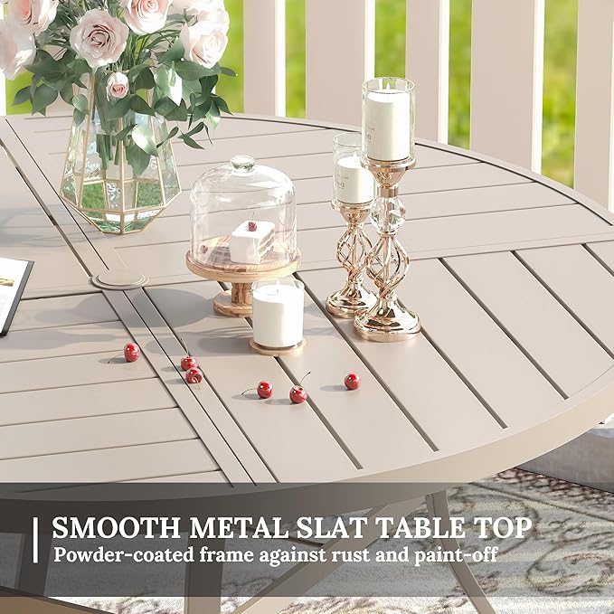 VICLLAX Round Patio Table with Adjustable Umbrella Hole for 8, All Weather Me...