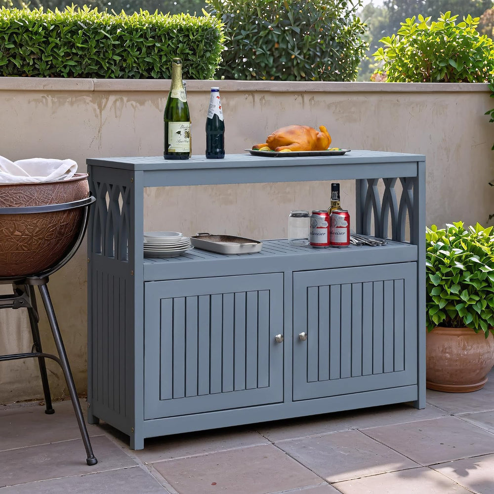 Flamaker Acacia Wood Outdoor Storage Cabinet,Waterproof Potting Table,Gray