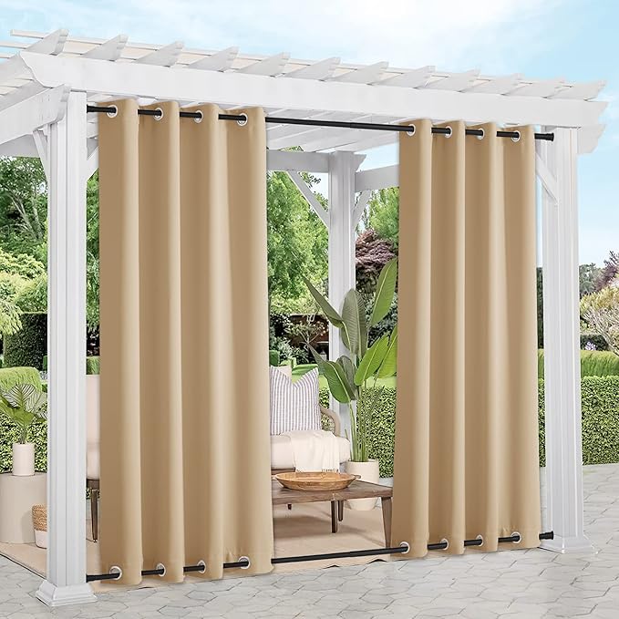 NICETOWN 2 Panels Outdoor Curtains for Patio Waterproof, Sunlight Block Rustp...