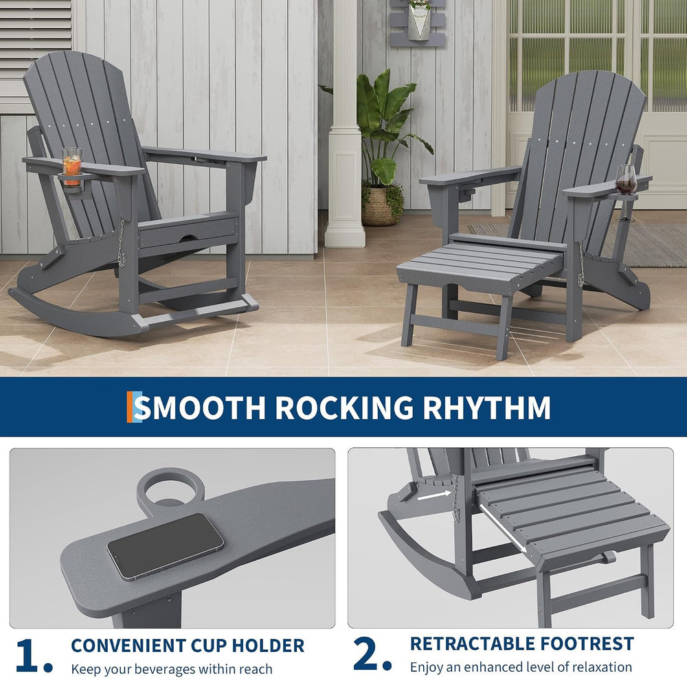 Rocking Adirondack Chairs, Folding Adirondack Rocking Chair With Footrest, Ad...