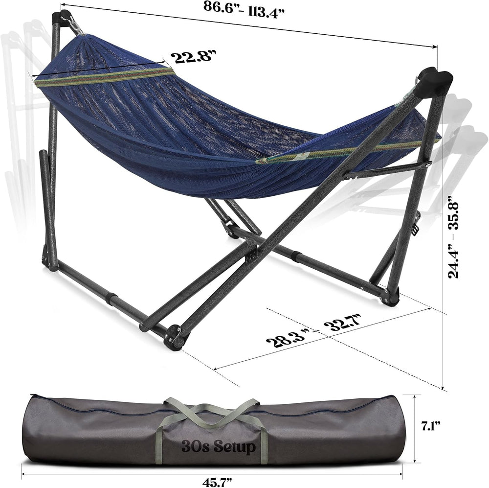 Tranquillo Uniki Adjustable Hammock with Stand Collapsible, 550 lbs, Aegean