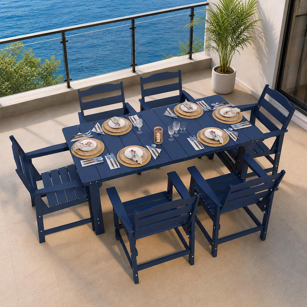 THOEOE Patio Dining Set for 6, HDPE 70 inch Outdoor Table and Chairs