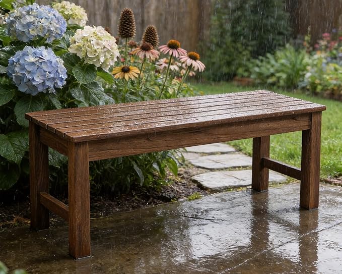 Psilvam 2-Person Outdoor Poly Lumber Patio Backless Bench, Fade-Resistant &am...