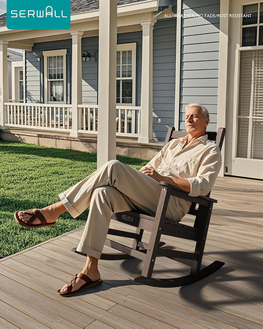 SERWALL Outdoor Rocking Chair Set of 2, HDPE Rocker for Adults, Coffee