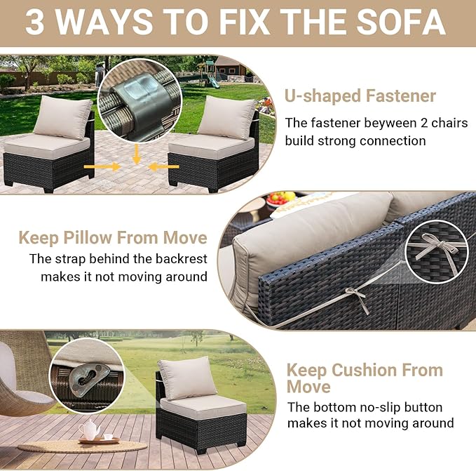Jing's Villa 9-Piece Patio Furniture Set, All-Weather Outdoor Wicker Sect...
