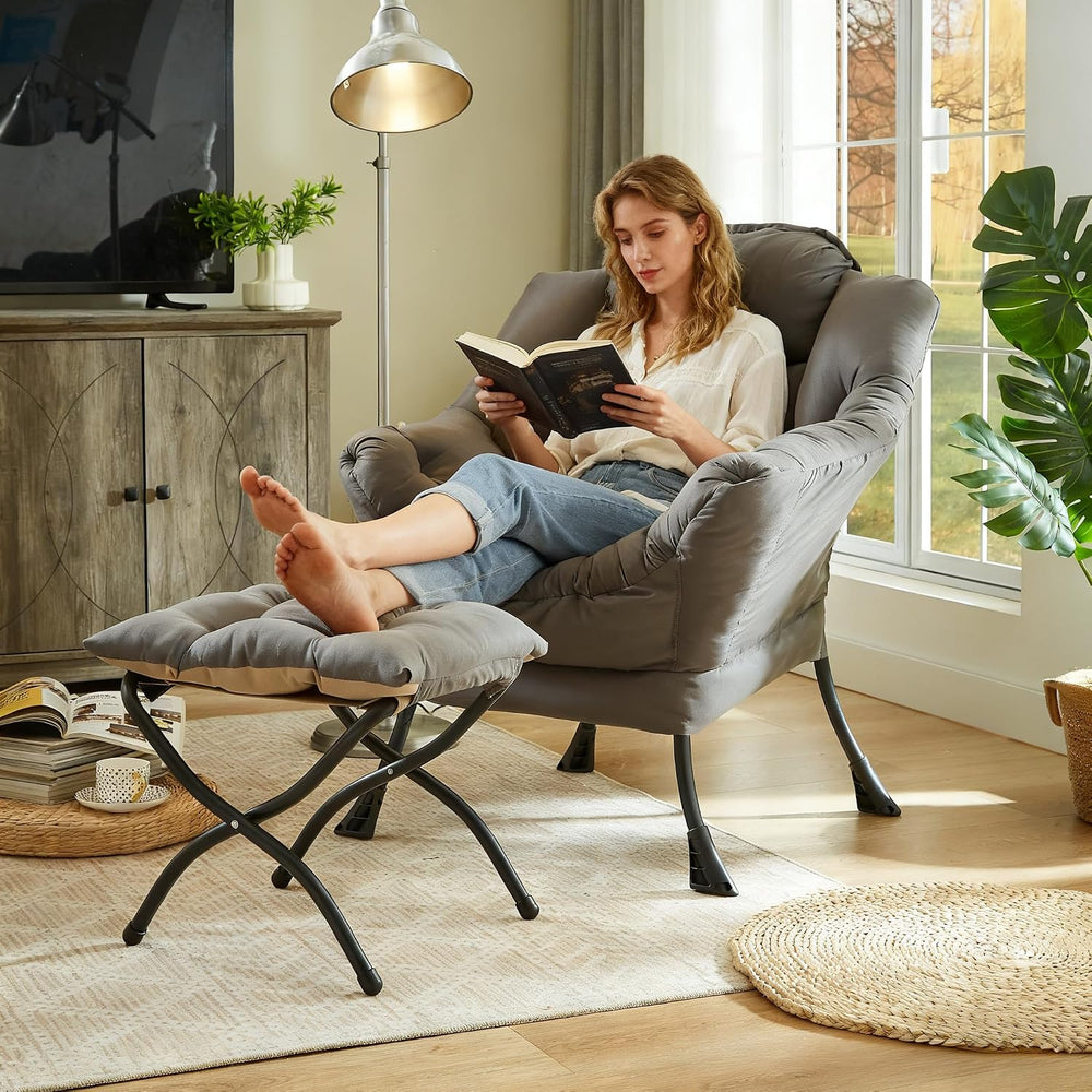 HollyHOME 15"(H) Folding Footrest Stool, Upholstered Small Foldable Otto...