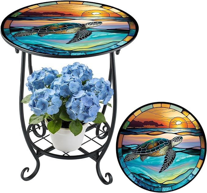 Outdoor Side Table Round Small Mosaic Patio Accent Indoor End Plant Coffee Te...