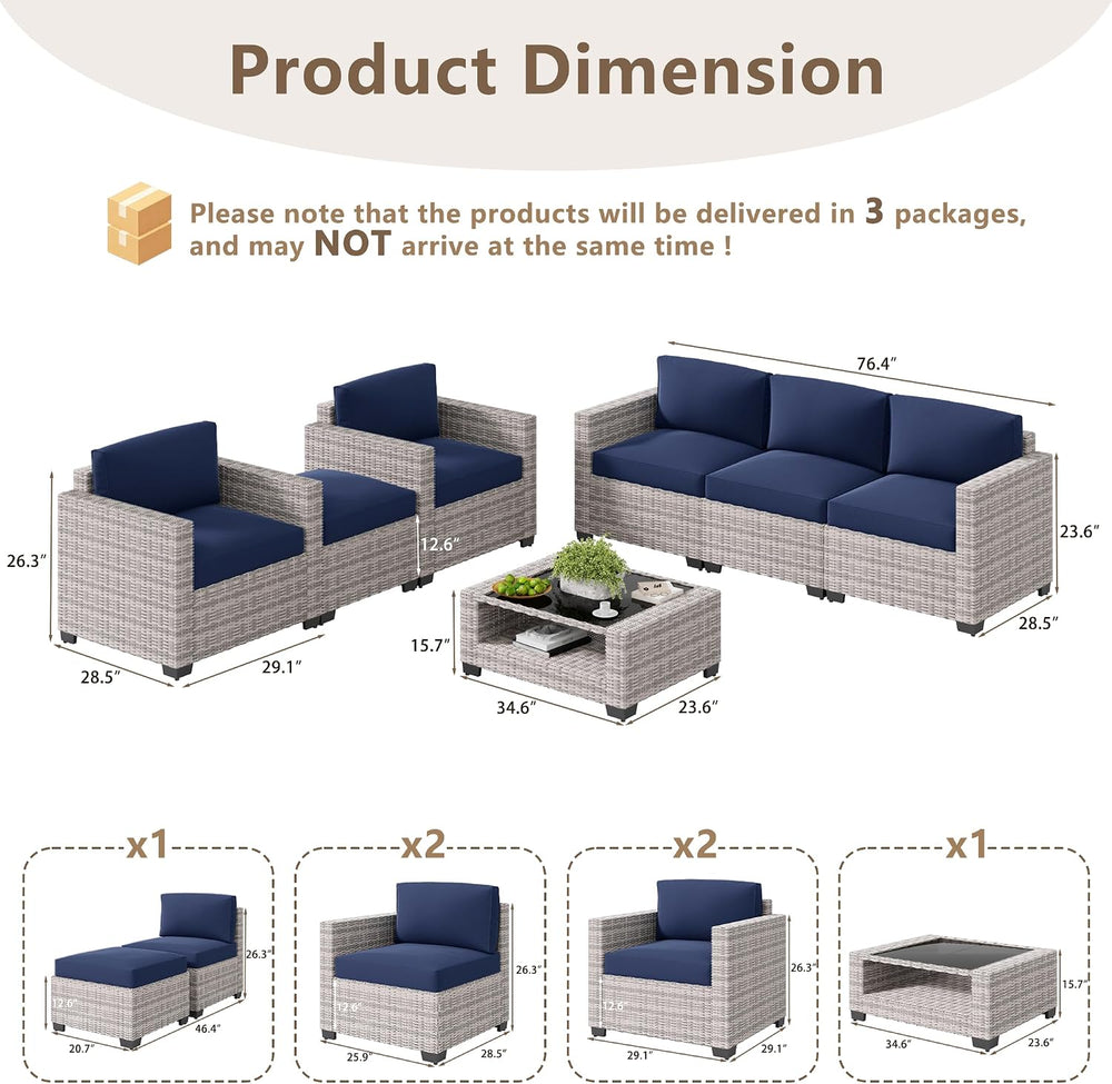 LOUVIXA 7 Piece Outdoor Patio Furniture Set, Rattan Chairs Glass Table Wicker...