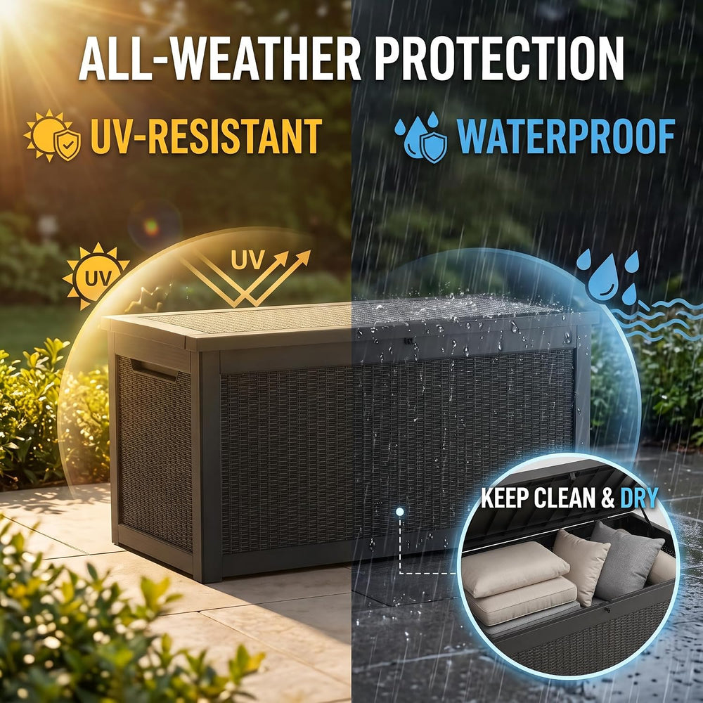 380 Gallon Outdoor Storage Box, Extra Large Heavy-Duty Resin Deck Box with , ...