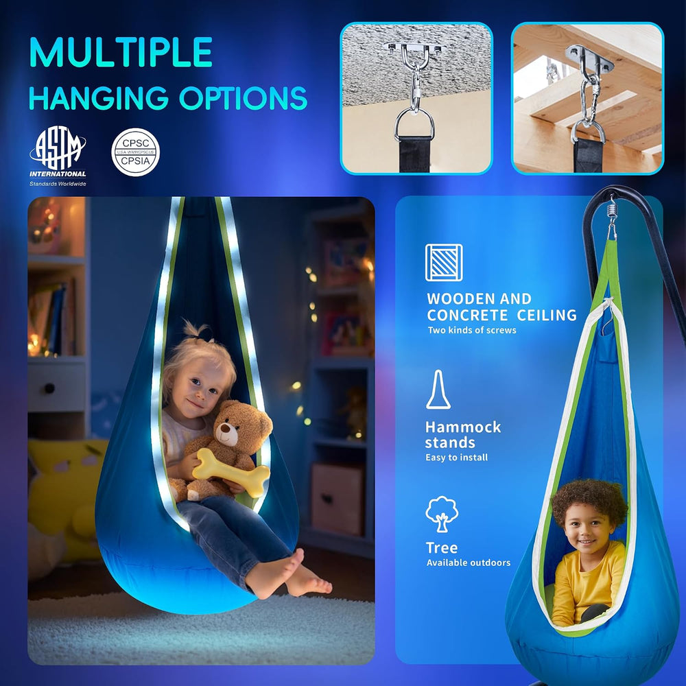 OUTREE Light Up Pod Swing Seat, Sensory Swing with LED Light