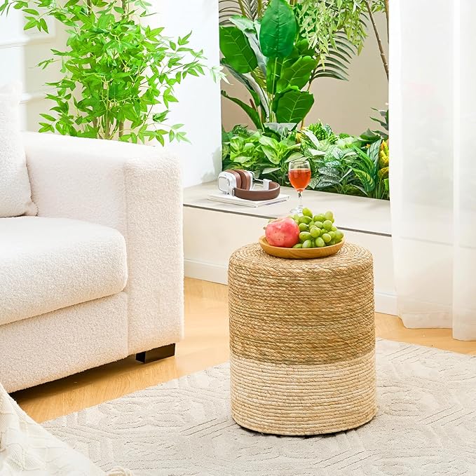 Wimarsbon Ottoman Poufs, 100% Natural Seagrass Pouffe, Hand Weave Round Foots...