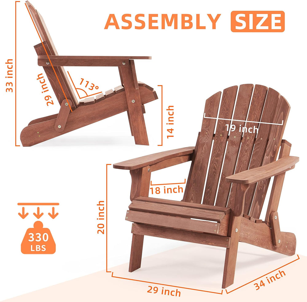 SoliWood Oversize Wooden Outdoor Folding Adirondack Chair Set of 2 with Pre-A...