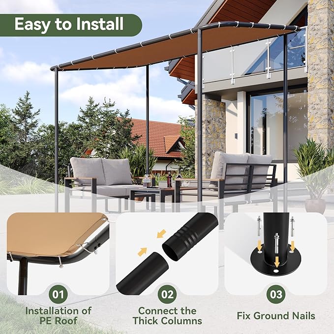 Aoxun 10x6 Lean to Gazebo Outdoor Pergola with Water Resistant & UV-Resis...