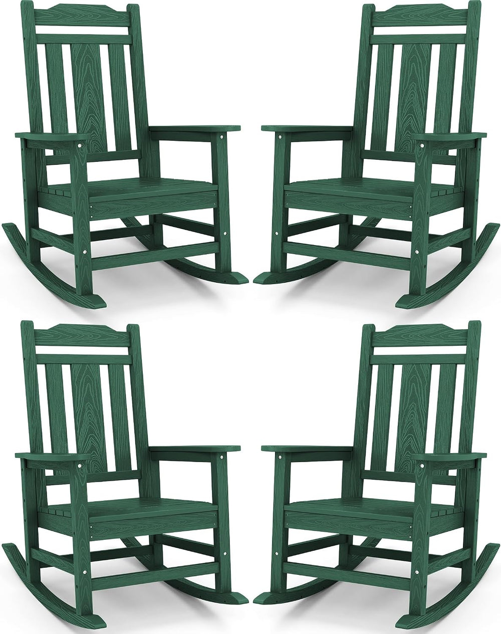 SERWALL HDPE Oversized Outdoor Rocking Chairs Set of 4, Patio Rocker, Green