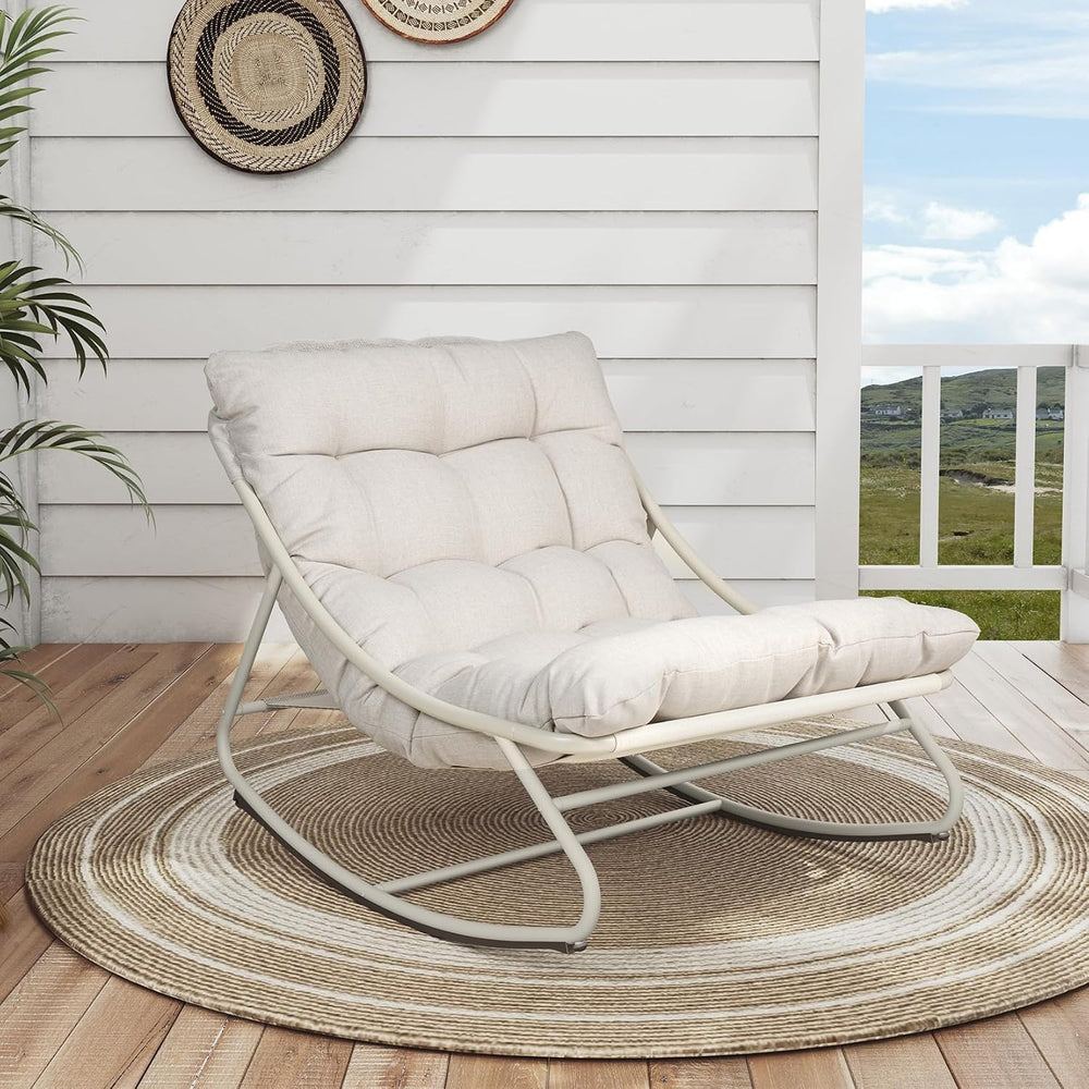 Grand patio Rocking Chair with Cushion for Indoor and Outdoor, Beige