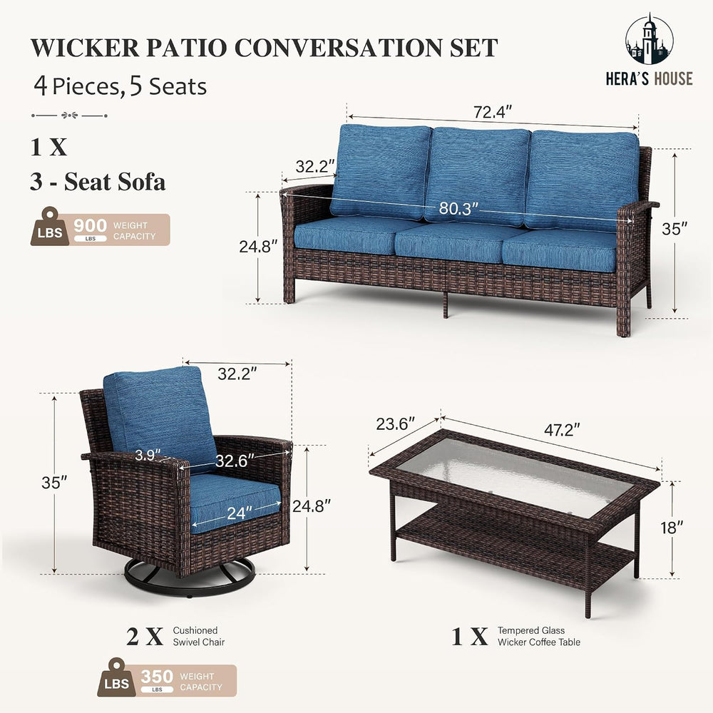 4-Piece Patio Furniture Set with High Back Chairs, Blue