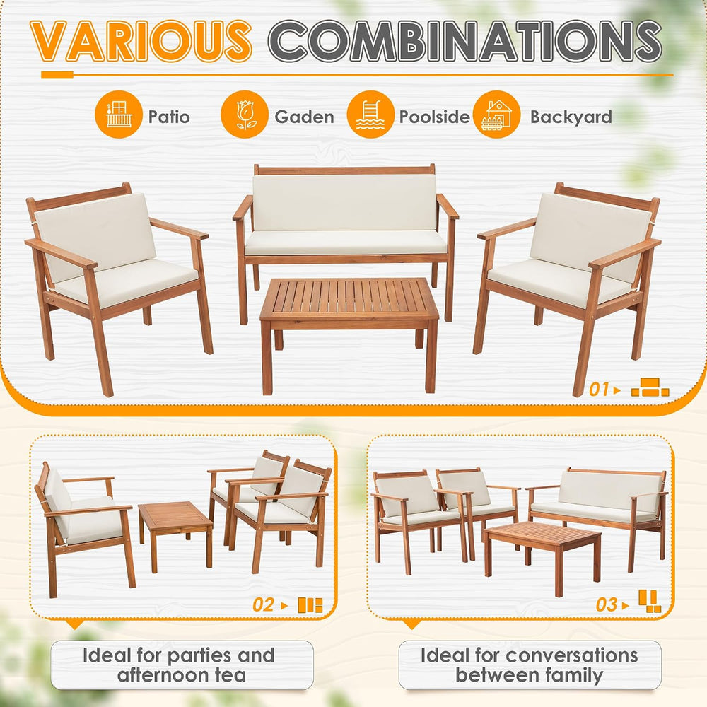 Greesum 4 Piece Bistro Patio Furniture Outdoor Chat Chair Set with Water Resi...